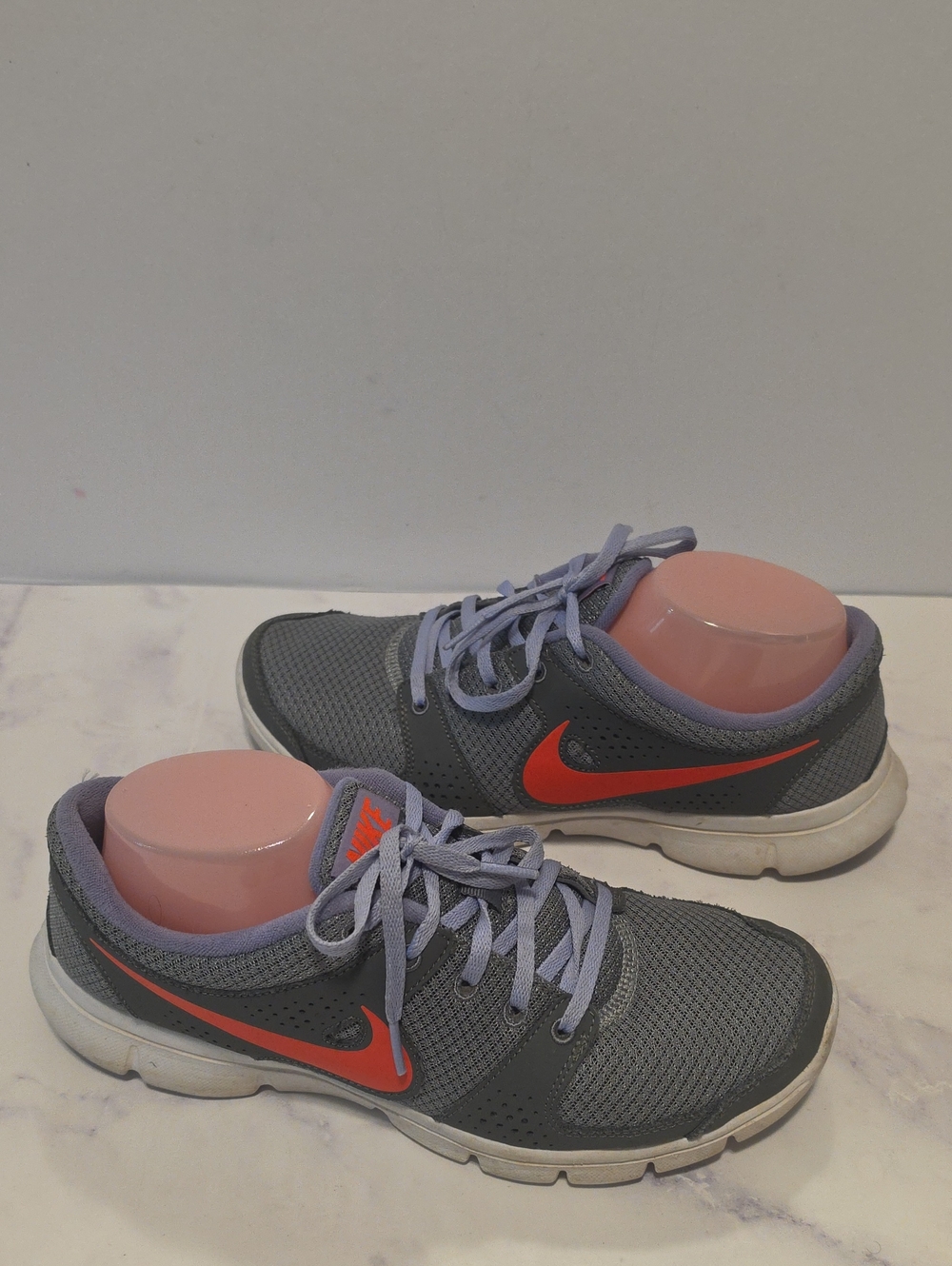 Nike Women's Gray Mesh Running Shoes with Coral Swoosh
